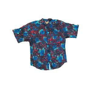 Code Zero Shirt Men's Large Paisley Blue Button Up Rayon Vintage *With Flaw*